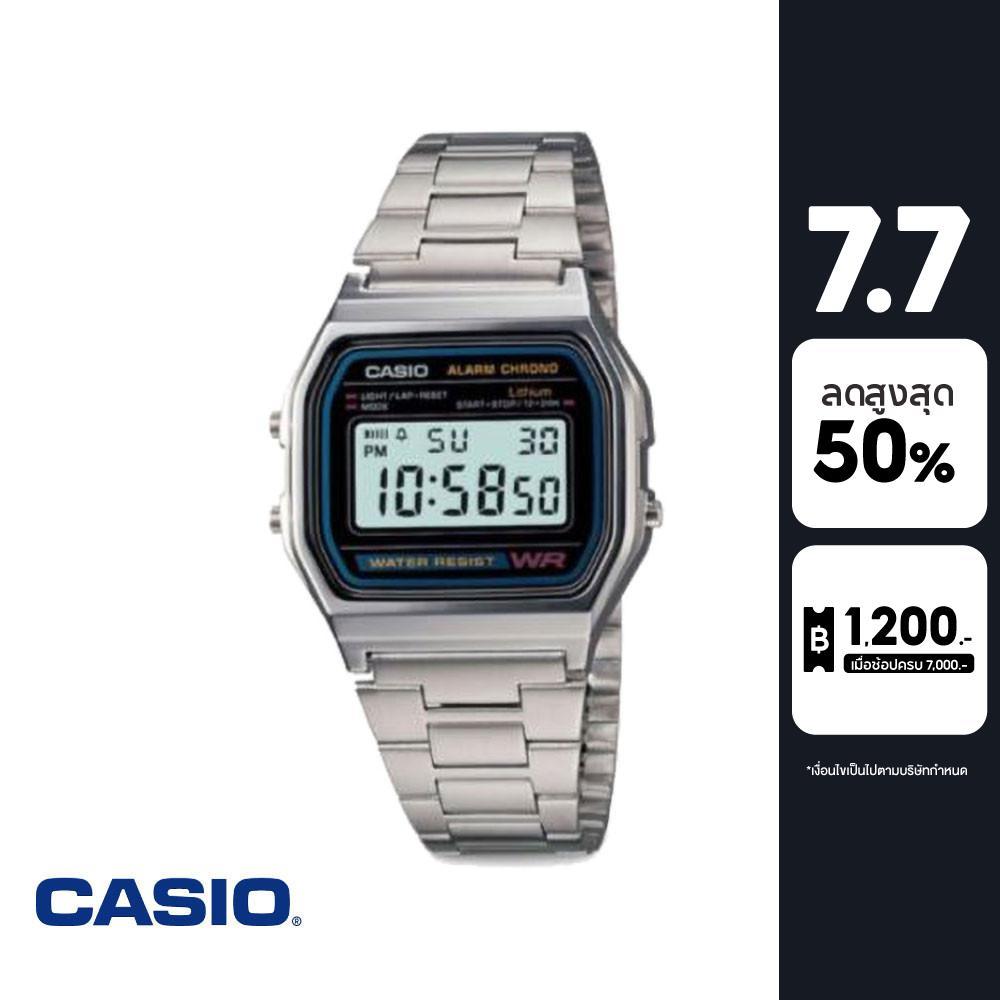 CASIO นาฬิกาข้อมือ CASIO รุ่น A158WA-1DF วัสดุสเตนเลสสตีล สีดำ