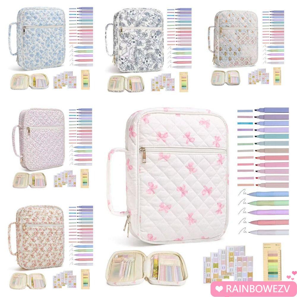 RAINBOWEZV Bible Cover Bag, Handle Floral Design Bible Cover ,กระเป๋าซิป Bible Journaling Kit Church
