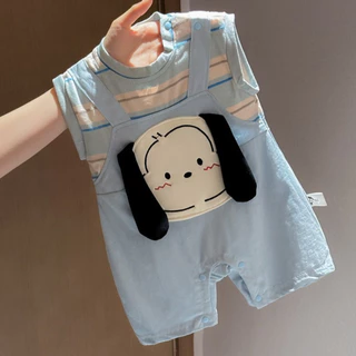 ฤดูร้อนใหม่แขนสั้นเด็ก 0-28 เดือน ชุดจั๊มสูท สุดน่ารักหูลูกสุนัขเสื้อผ้าเป็นมิตรกับผิวการ์ตูนสไตล์ ชุดรอมเปอร์ นุ่ม