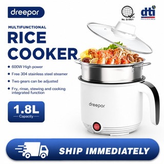Dreepor 1.8L Mini Rice Cooker MultiFunction Electric Cooker With Steamer Non Stick Pan Hot Pot