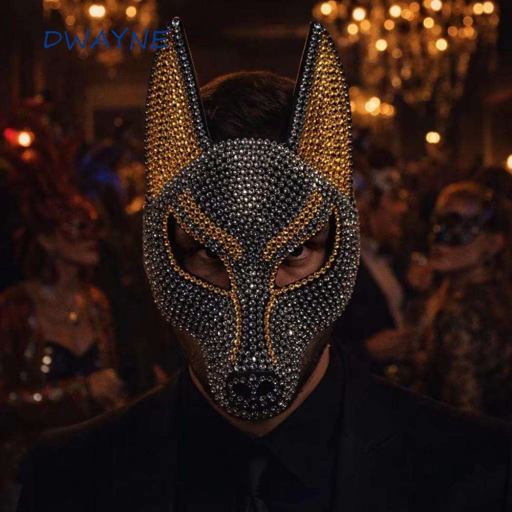 DWAYNE หน้ากาก Rhinestone, Luxury Design Shiny Zircon Wolf Crystal Mask, Halloween Accessories Elega