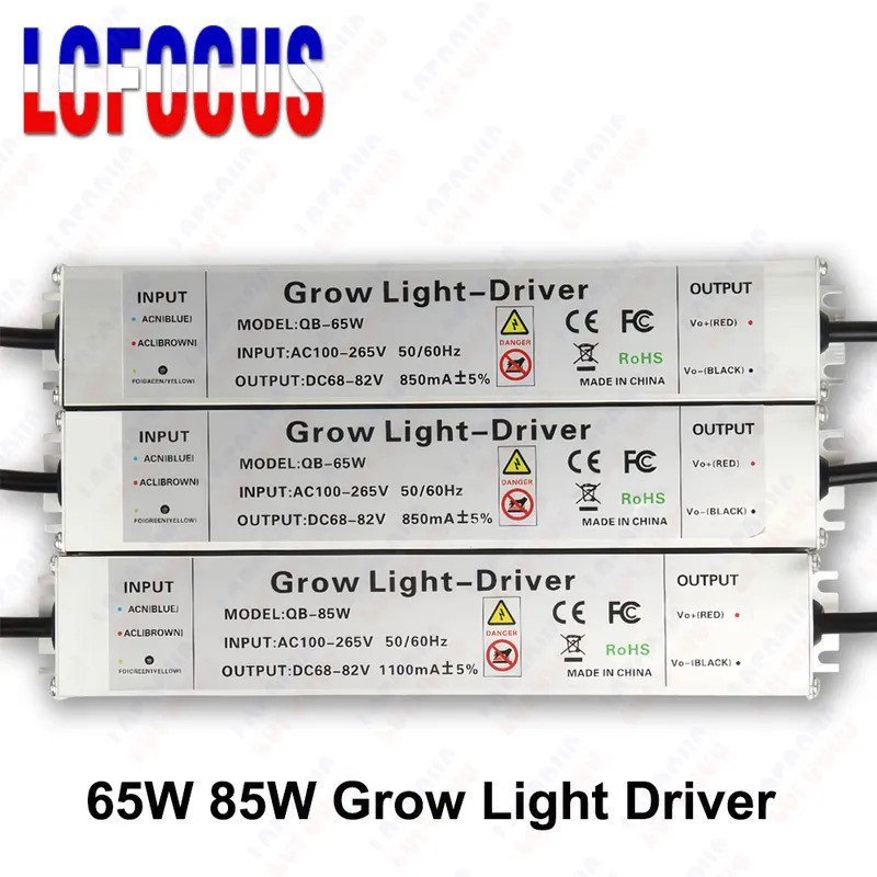 65W 85W LED Driver Power Supply 1.5 M สวิทช์ EU US ปลั๊กสายเคเบิลคงที่ 850mA 1100mA Grow Lighting Tr