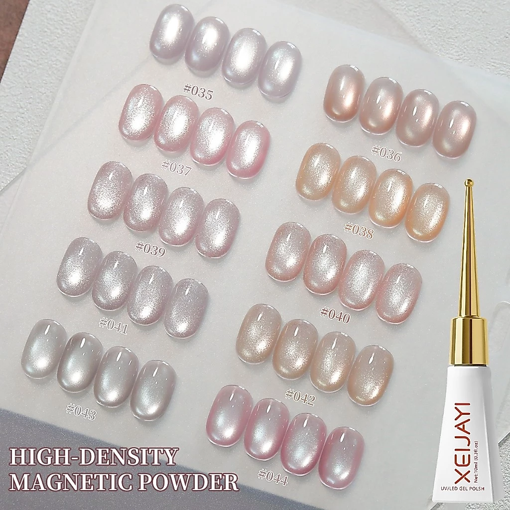 XEIJAYI 10ml - Peach Pink Cat Eye Gel Nail Polish 10-Color Set, เหมาะสำหรับร้านทำเล็บและทุกสีผิว