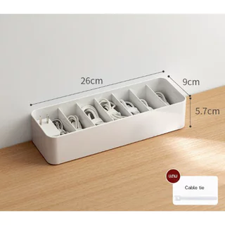 Omocha | (White Drawer) ที่เก็บสายชาร์จ กล่องจัดระเบียบสายไฟ Cable Organizer Box สำหรับลิ้นชัก ช่องแบ่ง ปรับได้