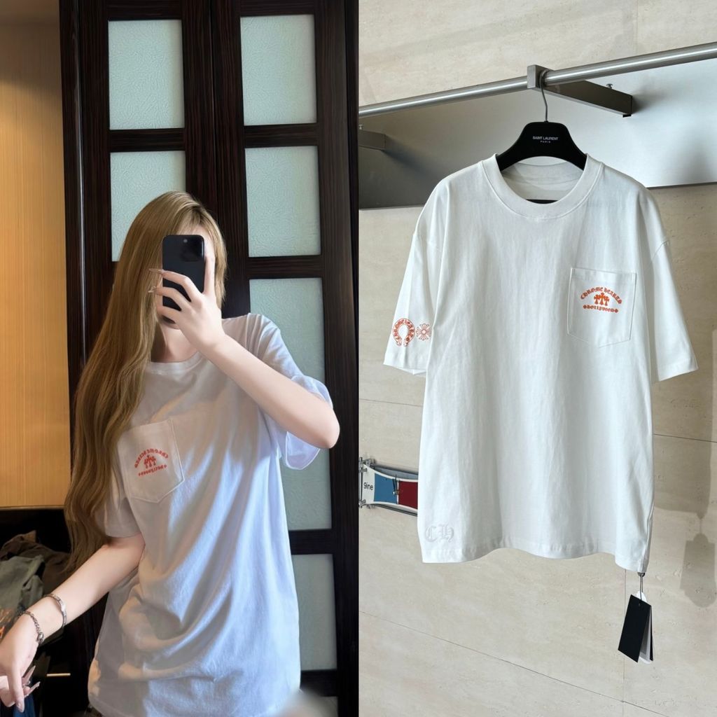 U91Q Chrome Hearts เสื้อยืดแขนสั้นพิมพ์ลายกระเป๋าจํากัดฤดูร้อนสไตล์ใหม่