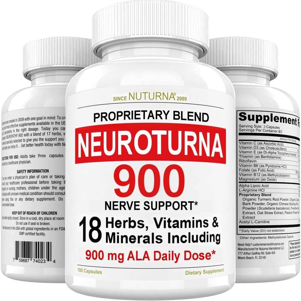 Neuroturna รองรับอาหารเสริม,Including900mgα-Lipoic acid,Advanced ALA Formula,เหมาะสําหรับเท้าHandFin