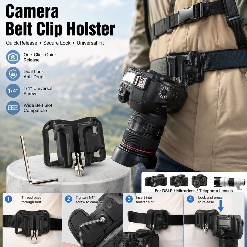 ตัวล็อกกล้องเอวแบบปิด แผ่นยึดเข็มขัดกล้อง Quick Release Plate Clip ขนาด 8.5x7x3.5ซม. สำหรับถ่ายภาพเดินทาง