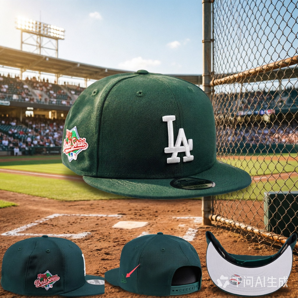 New Era Los Angeles Dodgers งานปักด้านข้าง ชุดโลกปรับได้ 1988 Dark Green Edition 9Fifty Snapback Cap