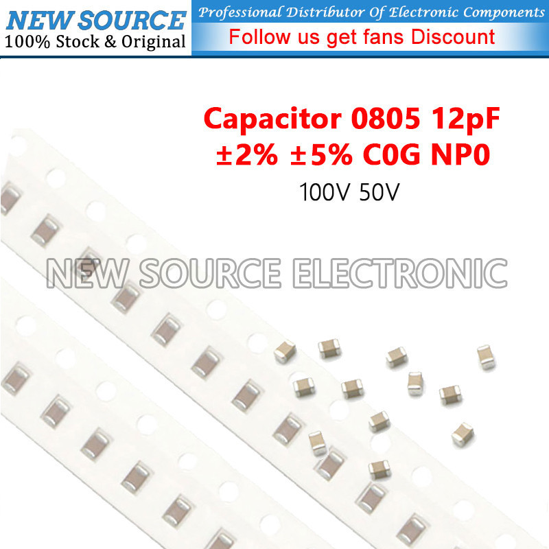 [20 ชิ้น] 0805 12pF ±2% ±5% 100V 50V C0G NP0 SMD Chip Multilayer Ceramic Capacitor แหล่งใหม่