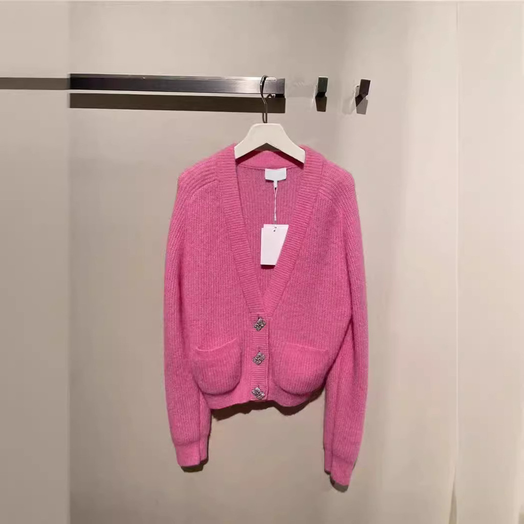 3M1F Gan ** กวางขาวสไตล์เดียวกัน Mohair ขนสัตว์ผีเสื้อคริสตัลปุ่มแจ็คเก็ตคาร์ดิแกนสไตล์สั้น