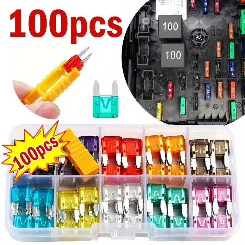 ชุดฟิวส์รถยนต์และรถจักรยานยนต์ 100 ชิ้น, ฟิวส์ใบมีดสารพัน (2A 3A 5A 7.5A 10A 15A 20A 25A 30A 35A), 1 กล่อง