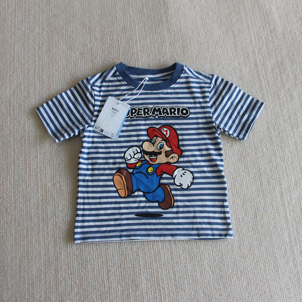 การค้าต่างประเทศ Nordic Boys Navy Style Mary * Olympic Pattern 95 Cotton Short Sleeve T-Shirt