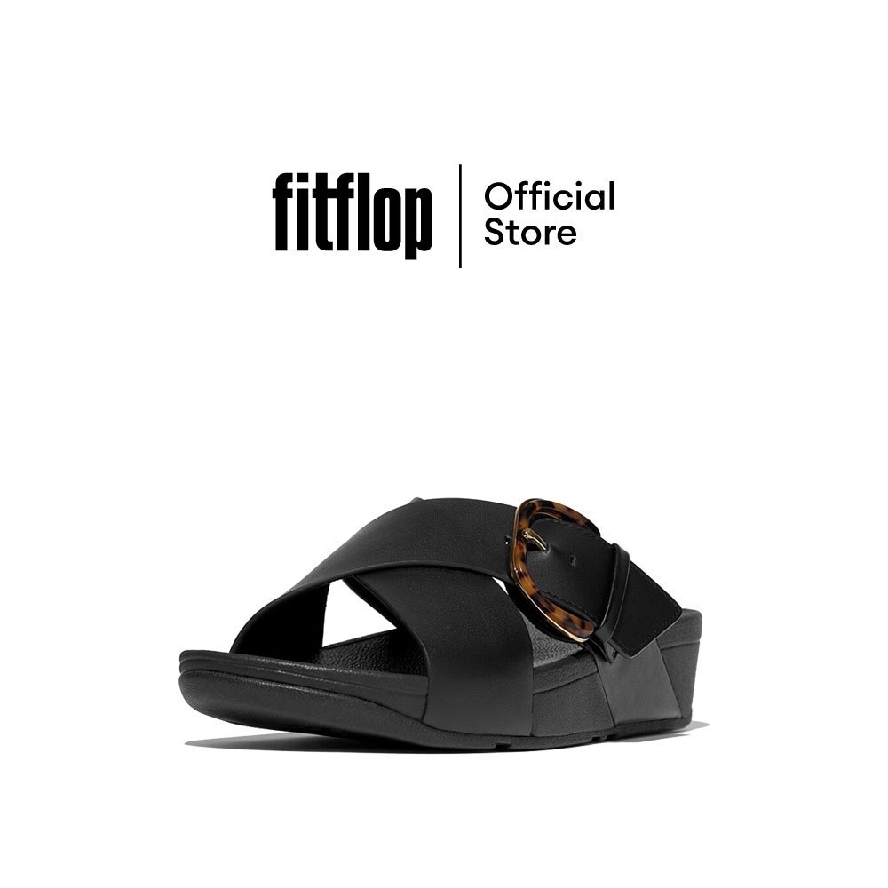 FITFLOP LULU RESIN-BUCKLE CROSS SLIDES รองเท้าแตะผู้หญิง รุ่น JE8-090  สี ALL BLACK