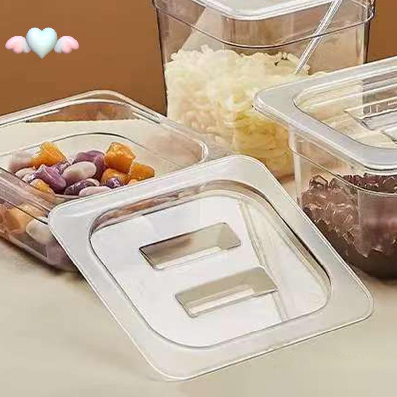 8 ชิ้นโพลีคาร์บอเนตโรงแรมกระทะฝาปิดพร้อมที่จับ 1/6 ขนาดอาหารกระทะฝาปิดพลาสติกใส Steam Table PAN ฝาปิ
