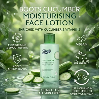 Boots Cucumber Moisturising Face Lotion 150Ml บู๊ทส์ คิวคัมเบอร์ มอยส์เจอร์ไรซิ่ง เฟซ โลชั่น 150มล.