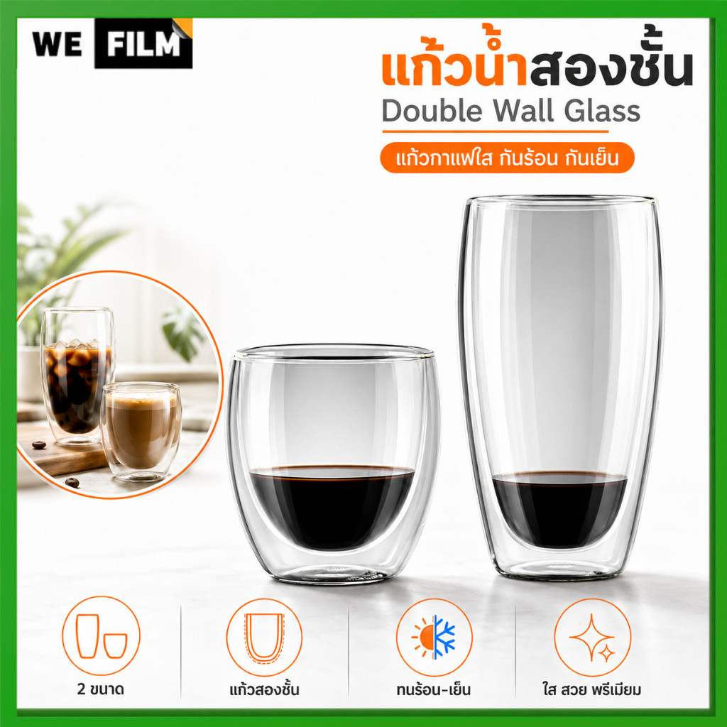 แก้วฉนวนสองชั้น แก้วDouble Wall Glass ฉนวนกันความร้อน ป้องกันการลวก และทนต่ออุณหภูมิสูง