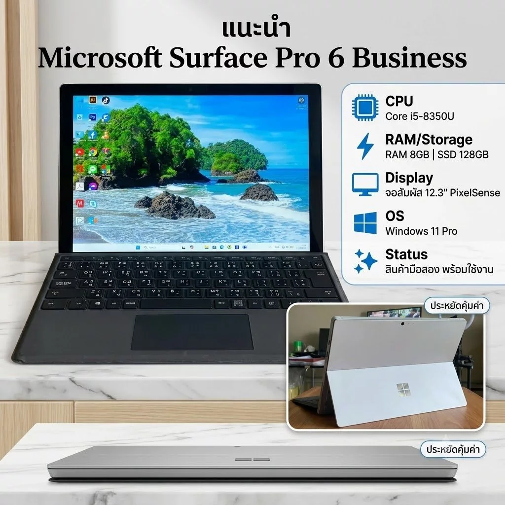Microsoft Surface Pro 6 Business มือสอง | Core i5-8350U | RAM 8GB | SSD 128GB | Windows 11 Pro | จอสัมผัส 12.3 นิ้ว thumbnail 6