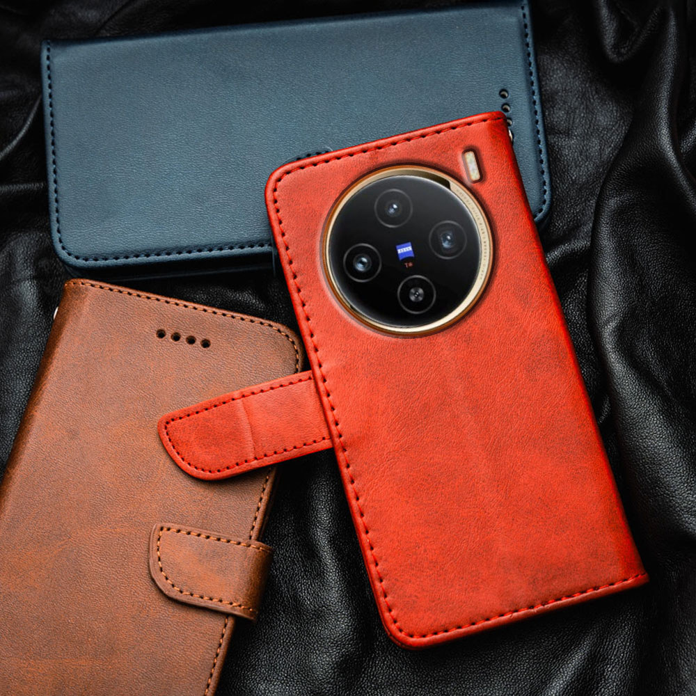 สําหรับ Vivo X100 Pro X100s Pro V2309A V2324A V2359A พรีเมี่ยมหนัง Flip-Top เคสโทรศัพท์กระเป๋าสตางค์ในตัวผู้ถือบัตร Kickstand กันกระแทก TPU ภายใน
