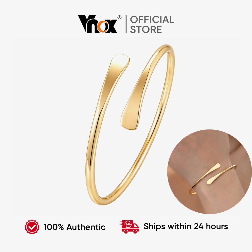 Vnox Gold Plated สแตนเลสสตีลเปิด Twist Cuff กําไลข้อมือสําหรับผู้หญิง – Minimalist Stackable เครื่องประดับสําหรับสวมใส่ท