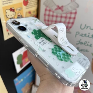 สไตล์เกาหลี กระต่ายน้อยใบโคลเวอร์สี่แฉก ขาตั้ง For iPhone 17 16 15 14 13 12 11 pro max เคสโทรศัพท์ ปลอกกันกระแทกน่ารัก
