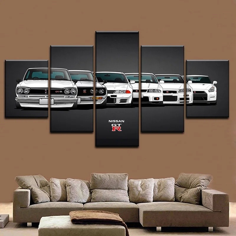 ไม่มีกรอบ 5 ชิ้น GTR Evolution Retro Car Wall Art โปสเตอร์ผ้าใบภาพวาดตกแต่งบ้านสําหรับห้องนั่งเล่นเด