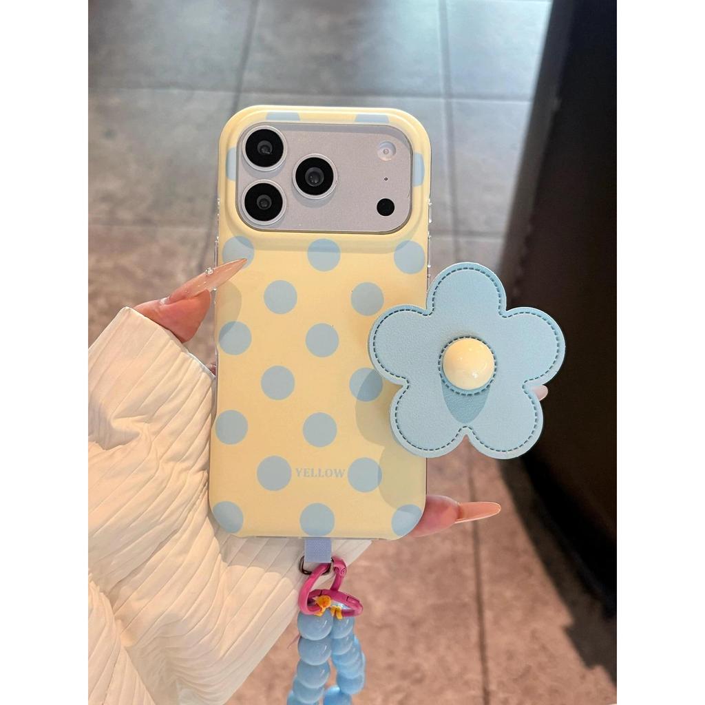 เหมาะสําหรับ ไอโฟน 17 16 15 14 13 มือโปร สูงสุด อิน ก้นเต้านมสีเหลืองสีฟ้าระลอกจุดด้านข้างเคสโทรศัพท์