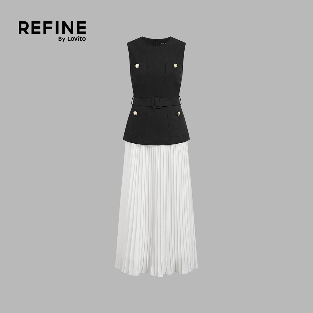 (Refine by Lovito)เดรสทำงาน ผ้าชิฟฟอน เทียมสองชั้น ต่อผ้า มีกระเป๋า เดรสผู้หญิง ฤดูใบไม้ผลิ-ฤดูร้อน DRR42P1D047 — صورة 6