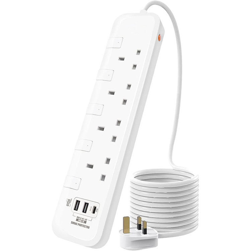 905B USB C 5m BS ได้รับการรับรองมาตรฐาน UKCA Certified PC British Standard Power Board Socket พร้อม 