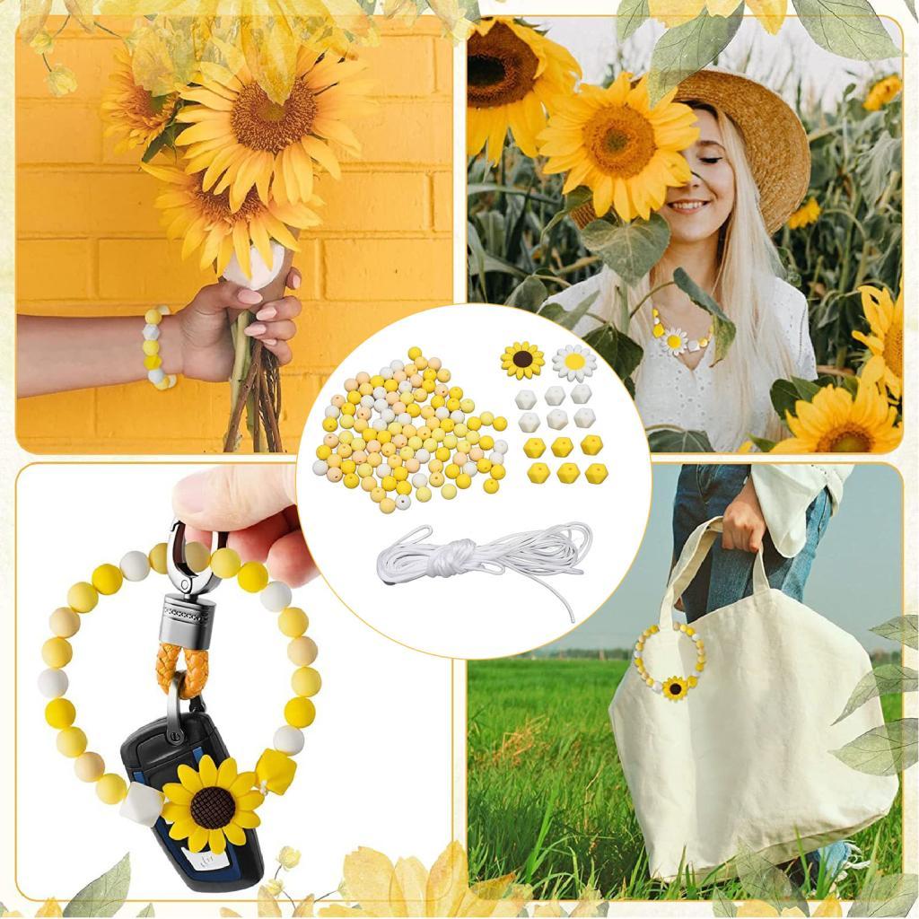 121 ชิ้นลูกปัดซิลิโคน Vibrant คละสีรูปร่าง 16.4ft สร้อยคอสําหรับหัตถกรรม DIY