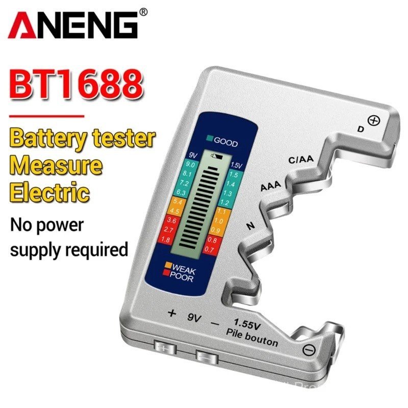 (Hot) ANENG BT1688 Universal Card Battery Tester DC AA AAA N Battery Test Intuitive Detector แบบพกพา