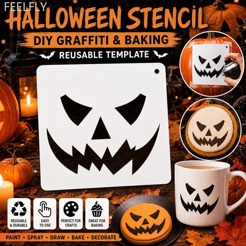 FEELFLY ฮาโลวีนฟักทอง Ghost แม่มด Hollow Out Stencils ชุด DIY ภาพวาดวาดแม่แบบคุกกี้ Cupcake นํากลับม