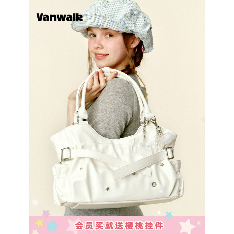 VANWALK gulugulu Leather Portable Tote Bag Womens Commuter Crossbody Bag Shoulder Armpit hobo Bag
