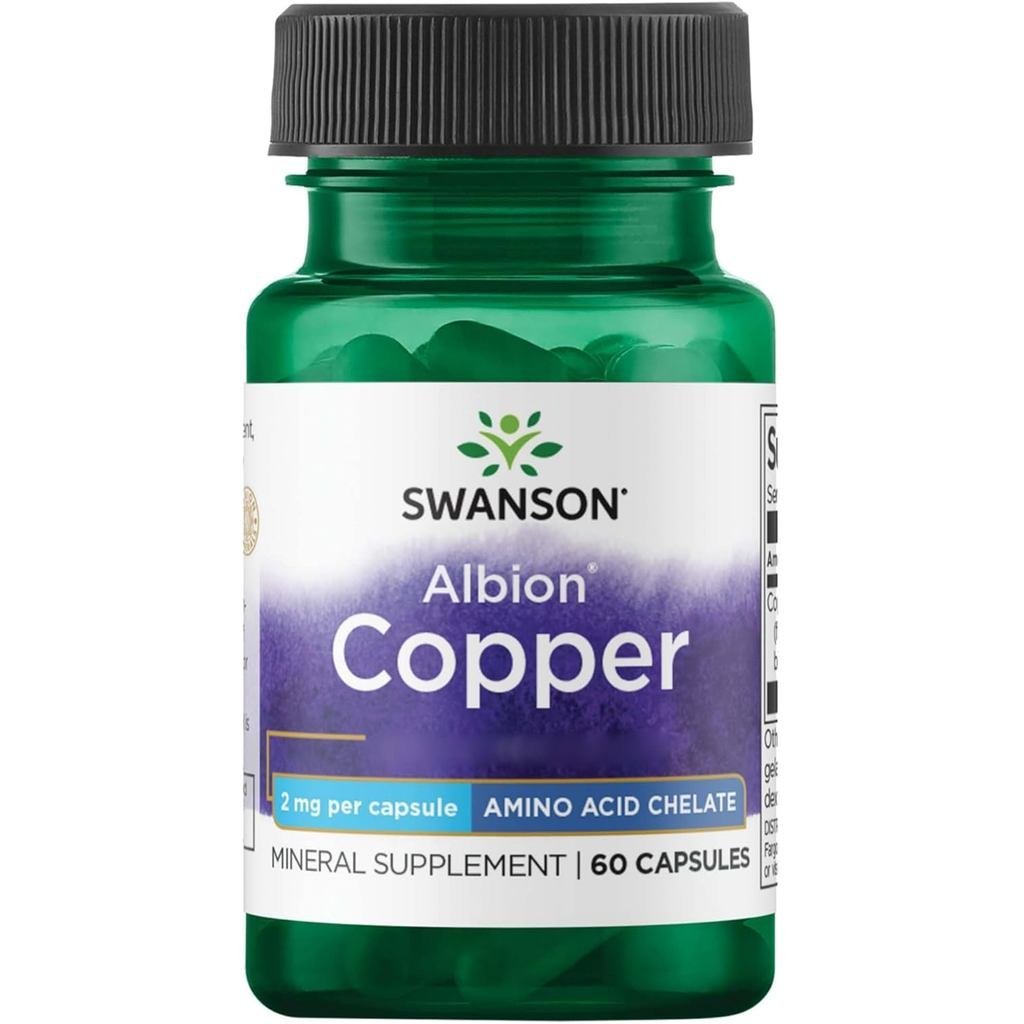 Swanson, Albion Copper, 2 มก. Copper Bisglycinate, 60 แคปซูล, High-Dose, SOYA-Free, ปราศจากกลูเตน, G
