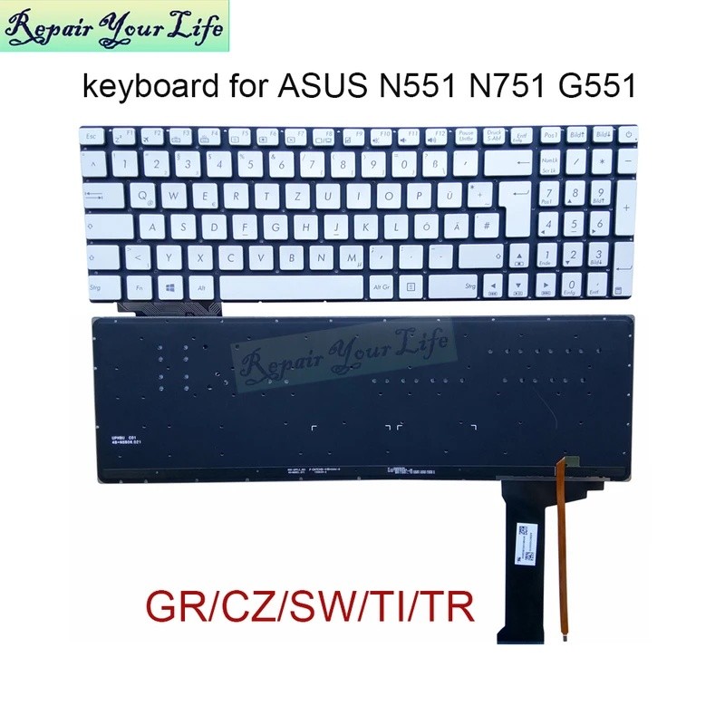 Swiss เยอรมันไทยตุรกีภาษาเช็คคํา Backlit คีย์บอร์ดสําหรับ ASUS N551 N552 N751 N551JB JX N752JK G551J