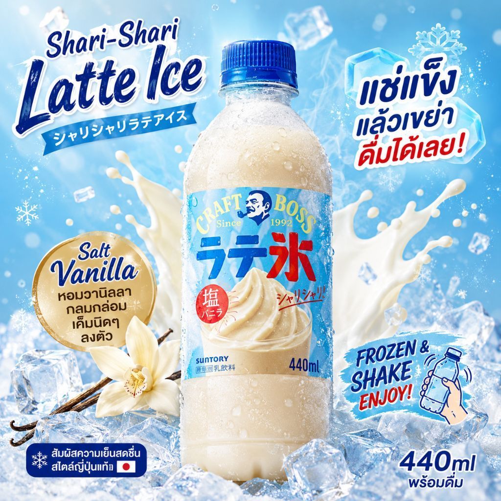 Suntory Craft Boss Shari-Shari Latte Ice Salt Vanilla 440ml เครื่องดื่มกาแฟนมวานิลลาแช่แข็งจากญี่ปุ่