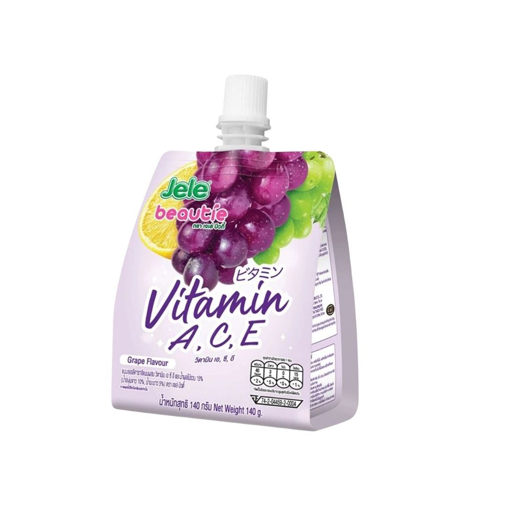 เจเล่ บิวตี้ เครื่องดื่มเยลลี่วิตามินเอซีอีองุ่นน้ำตาล0% Jele Vit A C E Grape 140g.