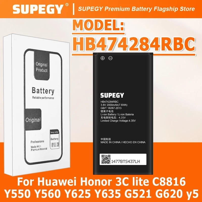 HB ใหม่ 100%474284RBC 2000mAh แบตเตอรี่สําหรับ HUAWEI honor 3C lite C8816 Y550 Y560 Y625 Y635 G521 G