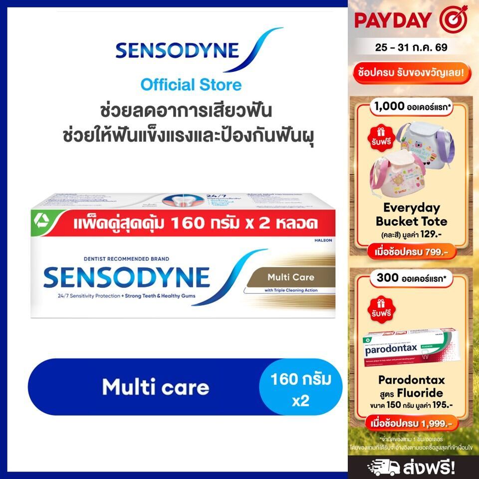 SENSODYNE MULTICARE 160G X 2 เซ็นโซดายน์ ยาสีฟัน สูตร มัลติแคร์ ลดอาการเสียวฟัน ช่วยให้ฟันแข็งแรงและป้องกันฟันผุ 160