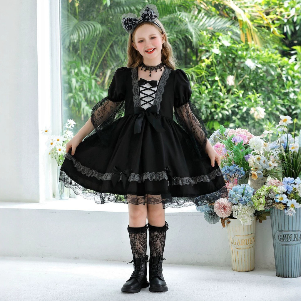 สาวที่มีสีสันฮาโลวีนแม่มดเครื่องแต่งกายชุดโบว์หรือลูกไม้ขึ้นเน้นและลูกไม้ตัดและชั้น ที พวกคุณ กระโปรงพรรคชุด120-160เซนติเมตร