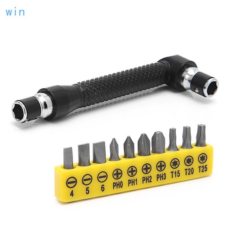 Win 10 in 1 ซ็อกเก็ตไขควงมุมรูปตัว L สําหรับหัวประแจคู่ไดร์เวอร์ Torx Flat