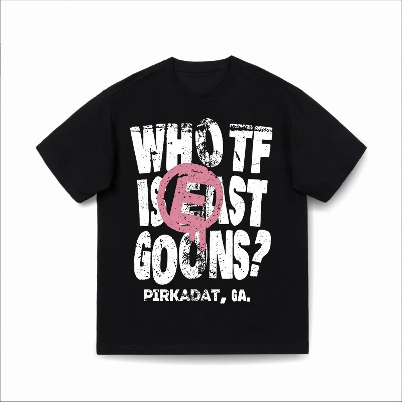 ผู้ชายและผู้หญิงกราฟิกTee Typography Distressed Fon Who TFคือ East Goons Pirkadat GAสเปรย์สีชมพูโลโก