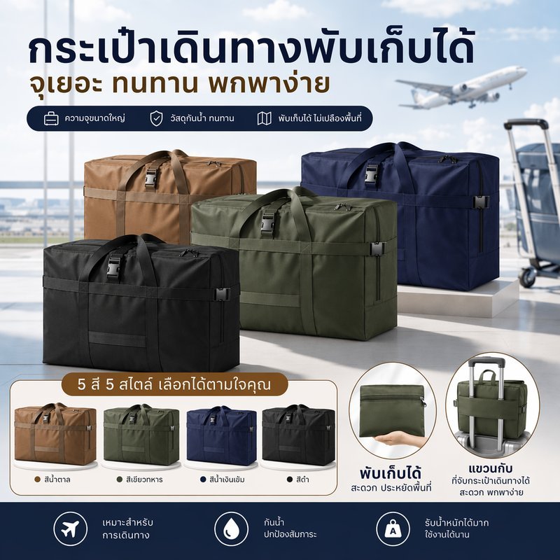 กระเป๋าเดินทางพกพา ผ้าออกซ์ฟอร์ด 600D กันน้ำ ใบใหญ่ จุของเยอะ ขึ้นเครื่องได้ สำหรับท่องเที่ยว