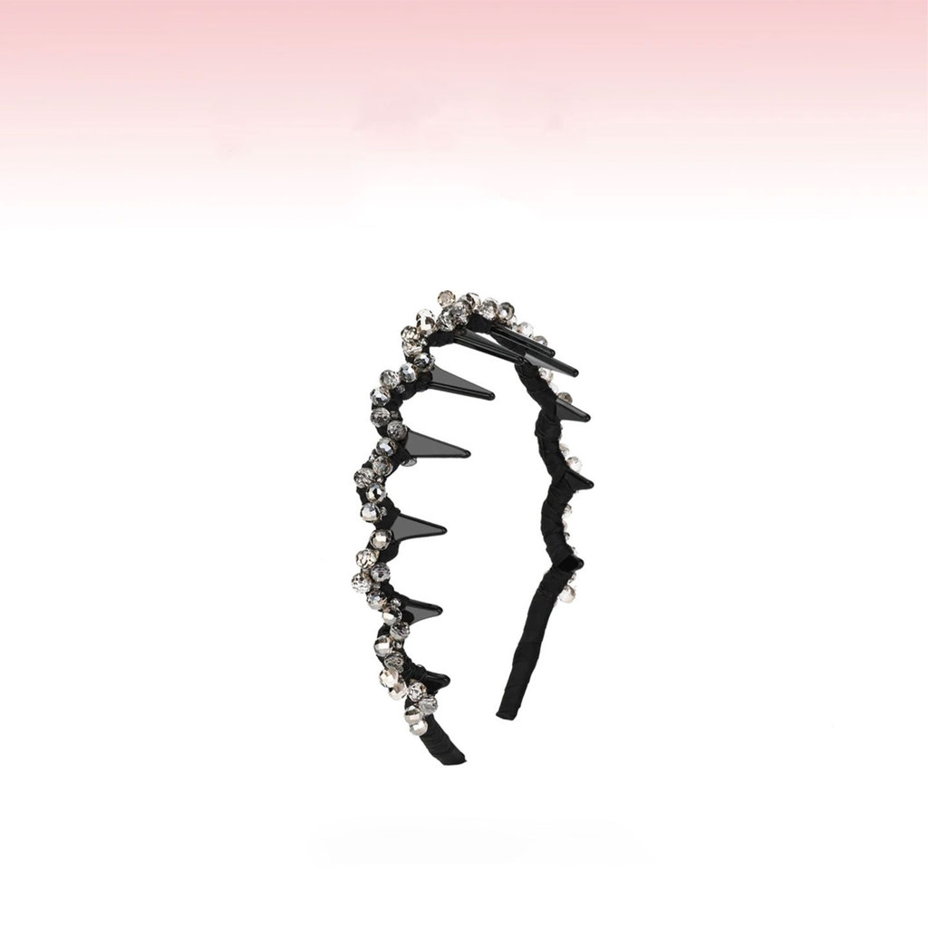 [STT] Silver Obsidian High Skull Headband French Light Luxury Full Diamond Tooth Comb Headband ด้านห
