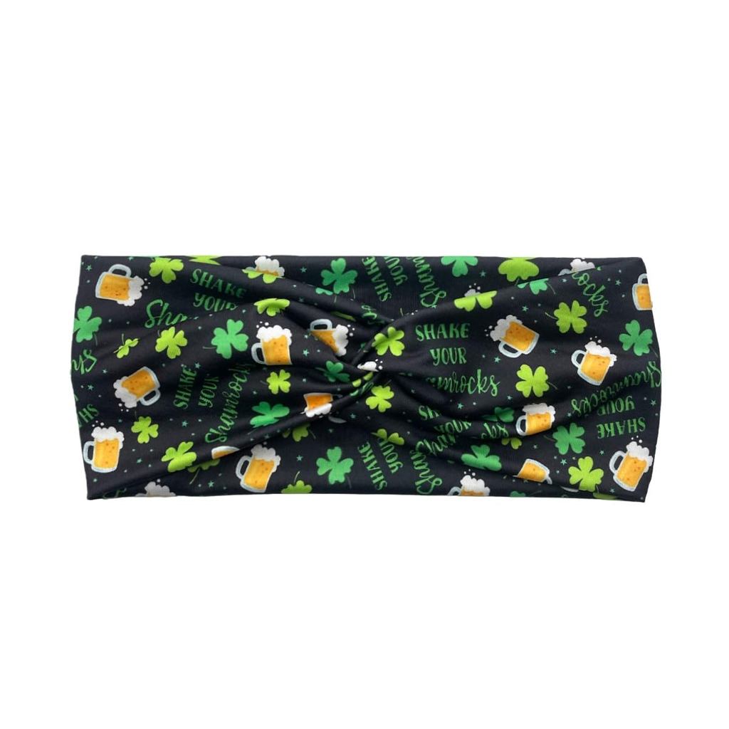 เซนต์. ที่คาดผมพิมพ์ลาย Patricks Day Ireland Clover ที่คาดผมแบบยืดหยุ่น Bandwidth Headscarf Hairband