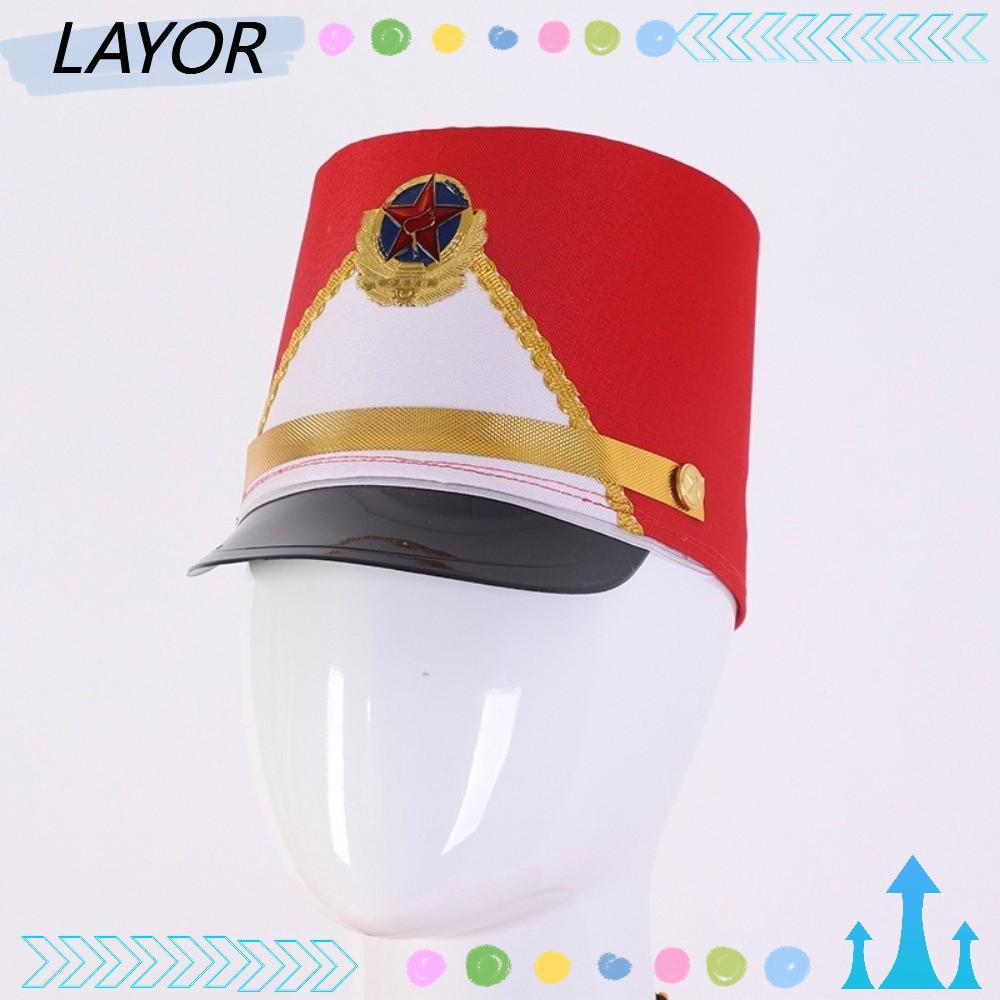 LAYOR Drummer Hat, Striped Marching Band Drum Band Hat, Stylish Kids Guard Parade Cap ธีมฮาโลวีน