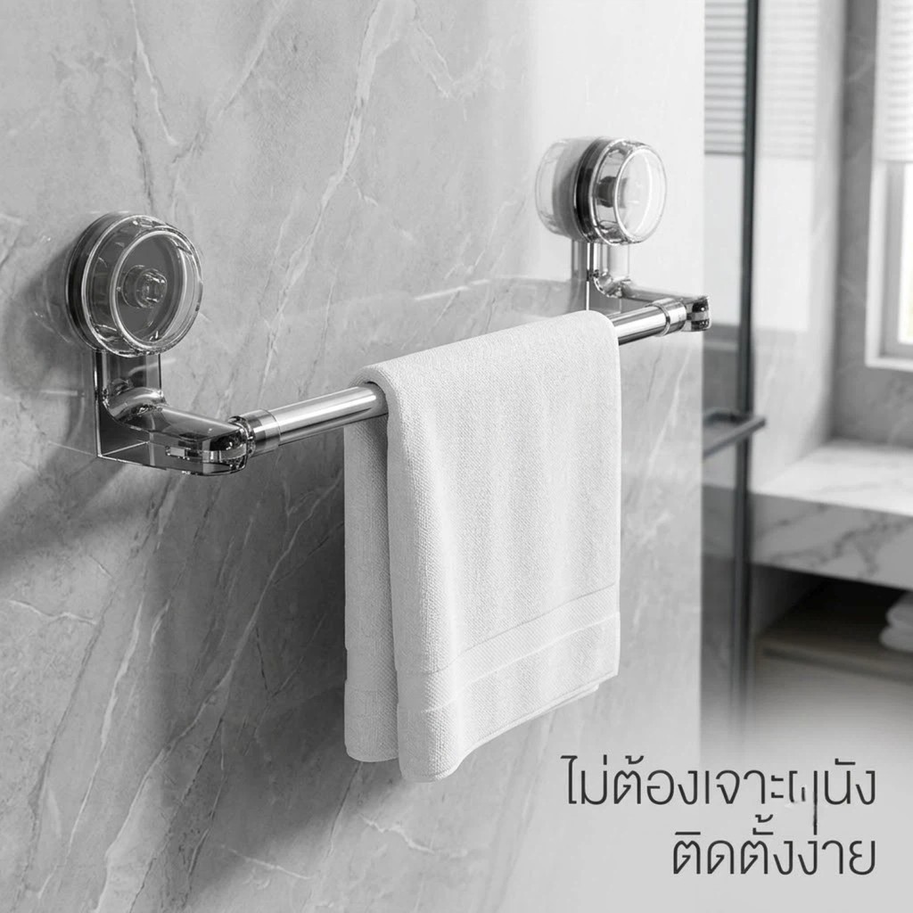 ราวแขวนผ้าเช็ดตัว แบบดูดสุญญากาศ ยืดได้ 50-100 ซม. สแตนเลสกันสนิม ไม่ต้องเจาะผนัง ติดตั้งง่าย ถอดย้ายตำแหน่งได้ ของใช้ห้องน้ำ