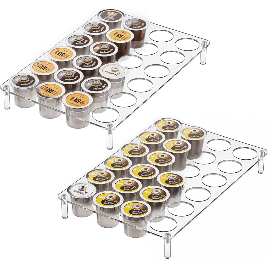 2-Pack 24-Slot แบนอะคริลิค Kcup Organizer สําหรับลิ้นชัก,ขนาดใหญ่ความจุ KCup สําหรับลิ้นชัก, Shatter