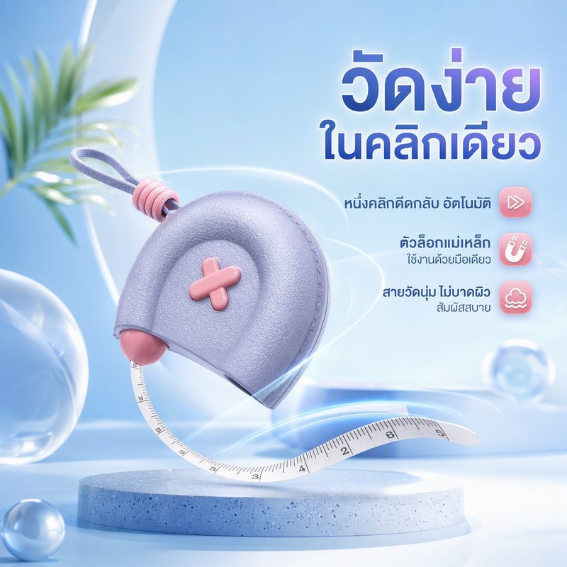สายวัดเอว แม่เหล็ก เทปวัดตัว ดึงกลับอัตโนมัติ กดครั้งเดียว กระชับอัตโนมัติ วัดรอบอกเอวสะโพก