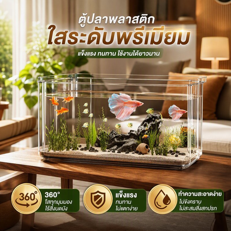 ตู้ปลา พลาสติก ตั้งโต๊ะ ขนาดเล็ก อควาเรียม ใส 4K มอง 360 องศา ทนกระแทก ทำความสะอาดง่าย