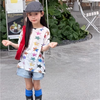 PRETTY BABY เสื้อเด็ก เสื้อยืดคอกลม ลายดาว กางเกงยีนส์เด็ก กางเกงขาสั้น(2362)